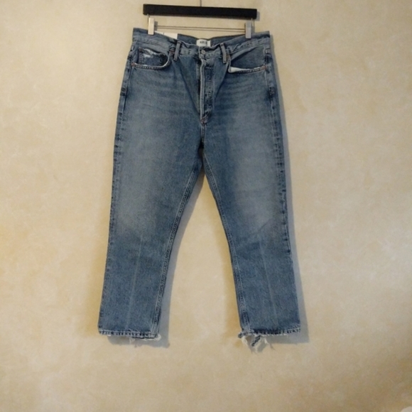 Agolde Riley High Rise Waisted Crop Cropped Organic Denim Jeans Emulsion - Picture 4 of 16